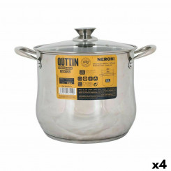 Pot with glass lid Quttin New Neron Steel 25.7 x 21.5 cm (4 Units)