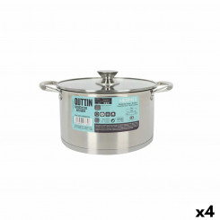Pot with glass lid Quttin Hermes Steel 5.5 L (4 Units)