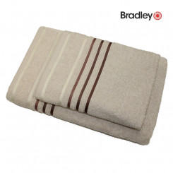 Bradley terry towel, 70 x 140 cm, with striped border, beige, 3 pcs