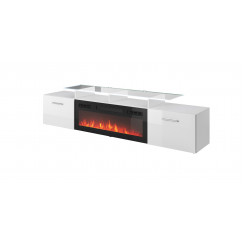 RTV cabinet ROVA with electric fireplace 190x37x48 white / gloss white