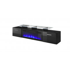 RTV cabinet ROVA with electric fireplace 190x37x48 cm black / black gloss