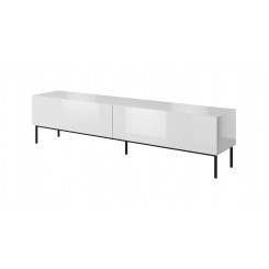 RTV SLIDE cabinet on black steel frame 200x40x50 cm all in gloss white