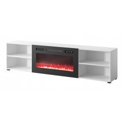RTV cabinet POLO 200x33x50.5 white + fireplace black