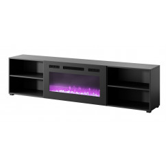 RTV cabinet POLO 200x33x50.5 black + fireplace black