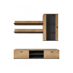 Cama SOHO 5 set (RTV180 cabinet + wall unit + shelves) oak lefkas + black