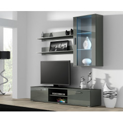 SOHO 5 set (RTV180 cabinet + Wall unit + shelves) Grey  /  Gloss grey