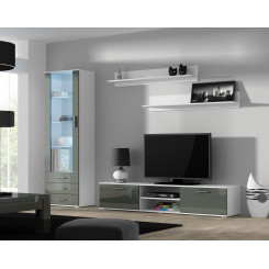 Комплект мебели SOHO 1 (шкаф RTV180 + шкаф S1 + полки) Белый/Серый Глянец