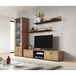 Комплект мебели SOHO 1 (шкаф RTV180 + шкаф S1 + полки) Дуб лефкас/Черный