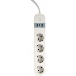 Viedā Rozete Gembird Smart Power Strip с зарядным устройством USB, 4 розетки, белый