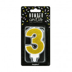 PartyDeco cake candle, golden, 7 cm, number 3