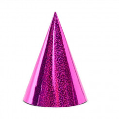 Party hat - pink, holographic, 6 pcs