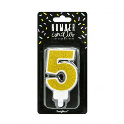 PartyDeco cake candle, golden, 7 cm, number 5