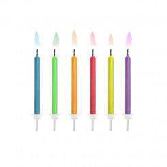 PartyDeco cake candle 6 pcs., with colored flame, with candlestick