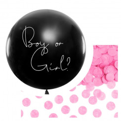 PartyDeco balloon, 1 m / Boy or Girl? with pink confetti