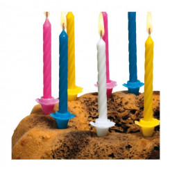 Susy Card cake candle, 12 pcs., with candlestick, pastels
