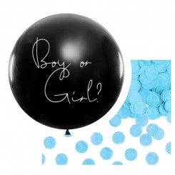 PartyDeco balloon, 1 m / Boy or Girl? with blue confetti