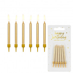 PartyDeco cake candle, 6 pcs., with candlesticks, golden