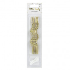 PartyDeco cake candle 8 pcs., wavy, golden, with candlestick
