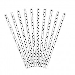 Cardboard drinking straws - white with black dots, 19.5 cm, 10 pcs
