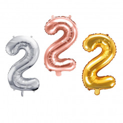 PartyDeco foil balloon, 35 cm, number 2