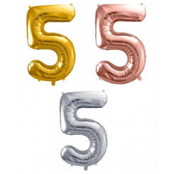 PartyDeco foil balloon, number 5, large, 86 cm
