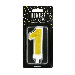 PartyDeco cake candle, gold, 7 cm, number 1