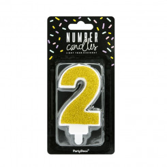 PartyDeco cake candle, golden, 7 cm, number 2