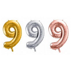 PartyDeco foil balloon, number 9, large, 86 cm