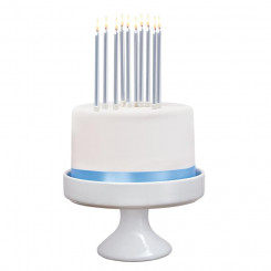 Susy Card cake candle, 10 pcs., with candlestick, silver