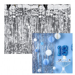 PartyDeco party curtain, silver, 90 x 250 cm