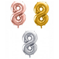 PartyDeco foil balloon, number 8, large, 86 cm