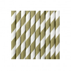 Cardboard drinking straws - golden-white striped, 19.5 cm, 10 pcs