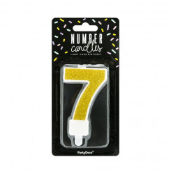 PartyDeco cake candle, golden, 7 cm, number 7