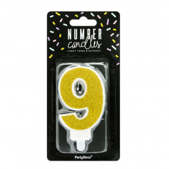 PartyDeco cake candle, golden, 7 cm, number 9