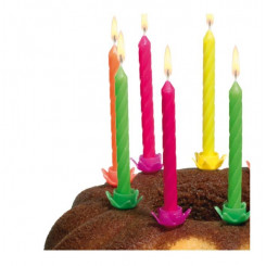 Susy Card cake candle, 12 pcs., with candlestick, neon