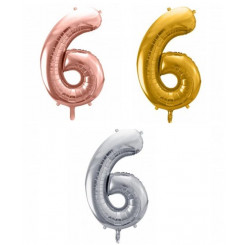 PartyDeco foil balloon, number 6, large, 86 cm