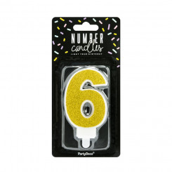 PartyDeco cake candle, golden, 7 cm, number 6