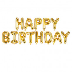 PartyDeco foil balloon, 340 x 35 cm, golden / Happy Birthday