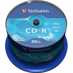 Matricas CD-R Verbatim, 700 МБ, 1x-52x, дополнительная защита, 50 шт., шпиндель