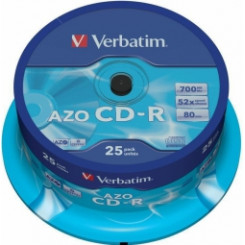 Matricas CD-R AZO Verbatim 700 МБ 1x-52x Crystal, шпиндель в упаковке 25 шт.