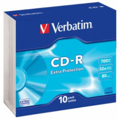 Matricas CD-R Verbatim 700 МБ 1x-52x Дополнительная защита поверхности, 10 шт. в упаковке, тонкий