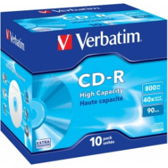 Matricas CD-R Verbatim, 800 МБ, 1x-40x дополнительная защита, 10 шт. в упаковке Jewel
