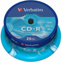 Matricas CD-R Verbatim, 700 МБ, 1x-52x, дополнительная защита, 25 шт. шпинделей