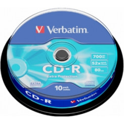 Matricas CD-R Verbatim, 700 МБ, 1x-52x, дополнительная защита, 10 шт. шпинделей
