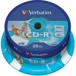 Matricas CD-R AZO Verbatim 700MB 1x-52x Wide Printable, ID Bran,25 Pack Spindle