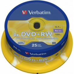 Matricas DVD+RW SERL Verbatim DLP 4,7 ГБ, 4 шт., 25 шт., шпиндель