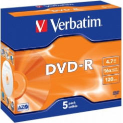 DVD-R Matricas AZO Verbatim, 4,7 ГБ, 16x, 5 шт., драгоценный камень