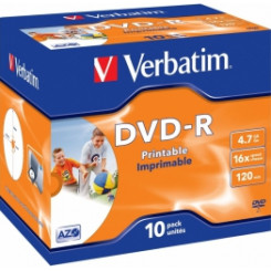 DVD-R Matricas AZO Verbatim, 4,7 ГБ, 16 шт. для печати, фирменная маркировка, упаковка из 10 драгоценных камней