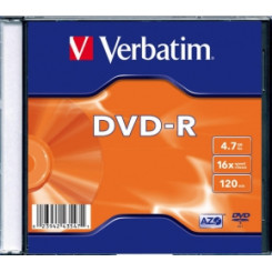 Matricas DVD-R AZO Verbatim 4,7 ГБ 16x, упаковка из 20 тонких дисков