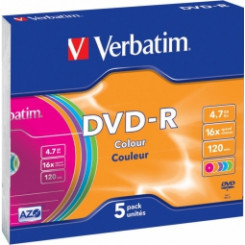 DVD-R Matricas AZO Verbatim, 4,7 ГБ, 16 цветных дисков, упаковка из 5 тонких дисков